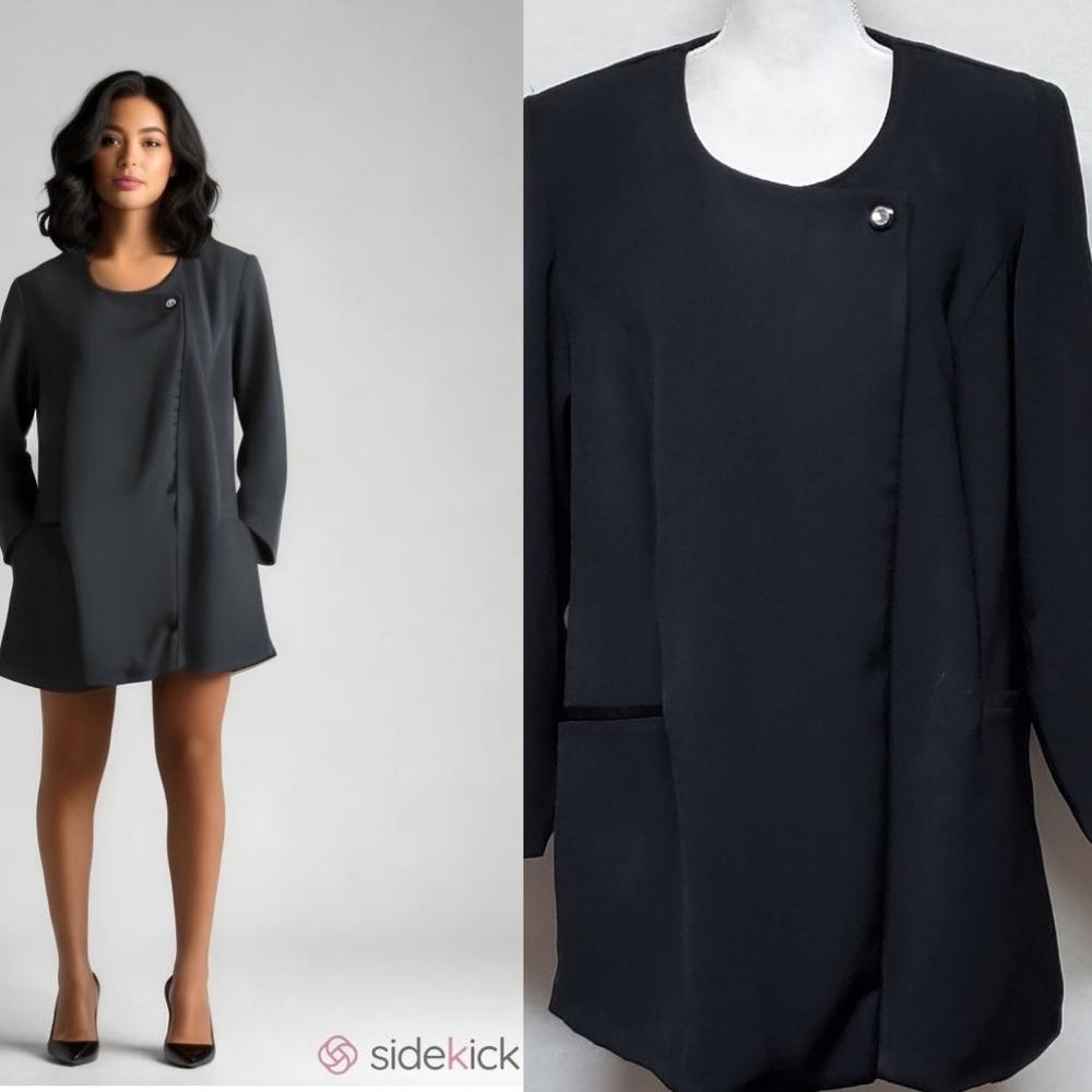 Giorgio Fiorlini Vintage 1980s Black Asymmetrical Button Side Slit Jacket 18